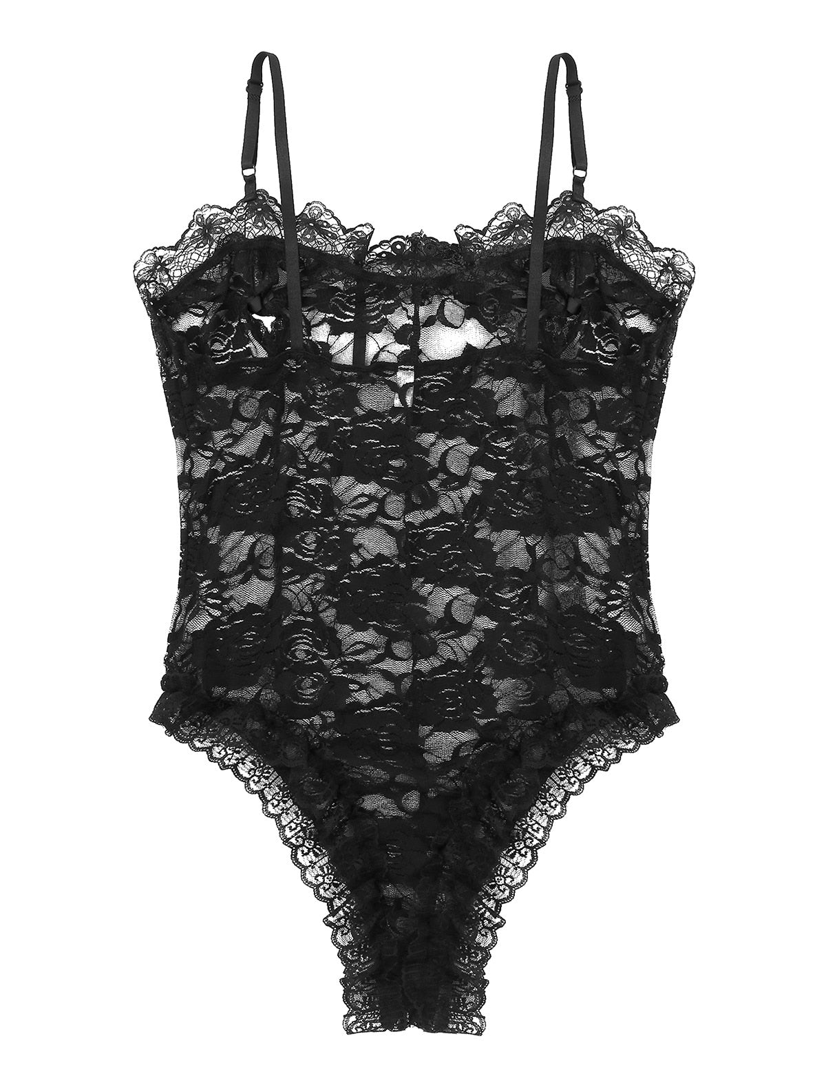 Floral Lace Sissy Bodysuit: Transparent Erotic Nightwear for Crossdressers