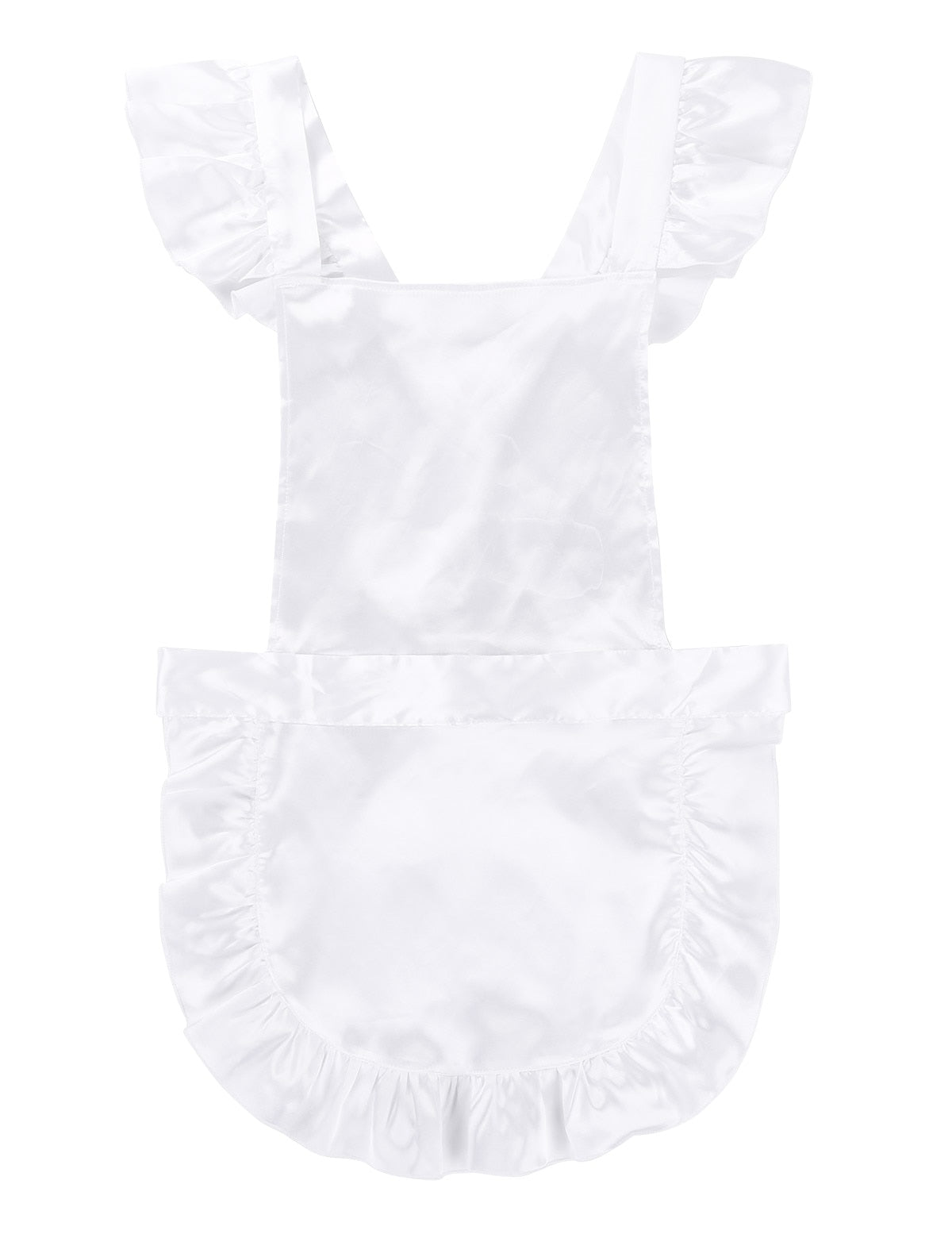 Mens Sissy Maid Cosplay Costume Puff Sleeve Frilly Satin French Apron Maid Servant Dress Set Roleplay Babydoll Dress with Apron