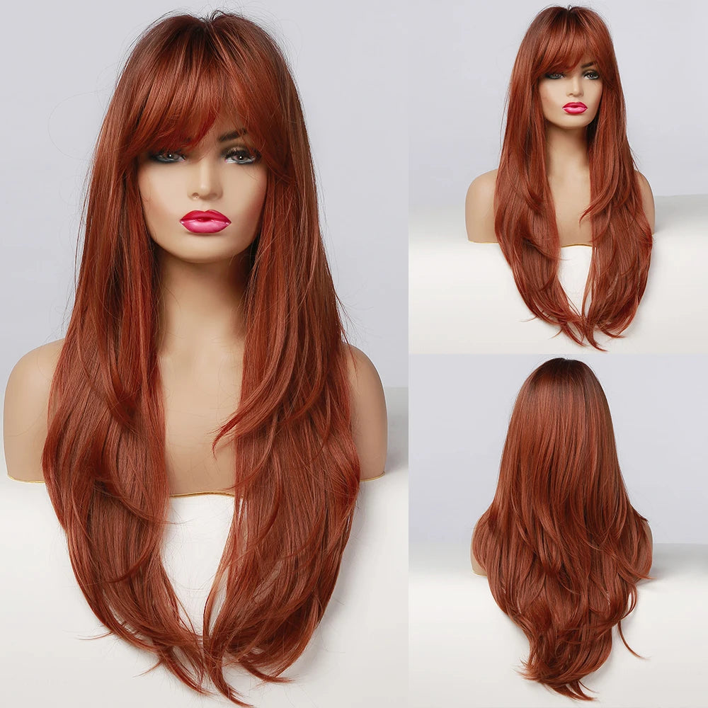 Synthetic Long White Wig with Bangs - Crossdresser's Cosplay Straight Wig with Brown Highlight for a Natural Look
