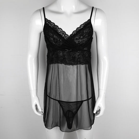 Sheer Mesh Lingerie Set: Crossdresser's Seductive Sleepwear