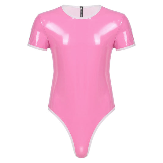 Pink Patent Leather Bodysuit: Sexy Male Sissy Lingerie