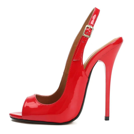 Elegant Peep Toe: Crossdresser's 2023 Summer Sandals in Black and Red High Heels - Mules with Back Strap for Sexy Wedding and Party