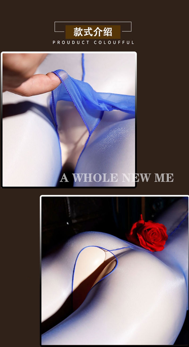 Sensual Men's Lingerie - Glossy Crotchless Bodystocking with Sheer Ultrathin Material and Open Crotch Strap Design.