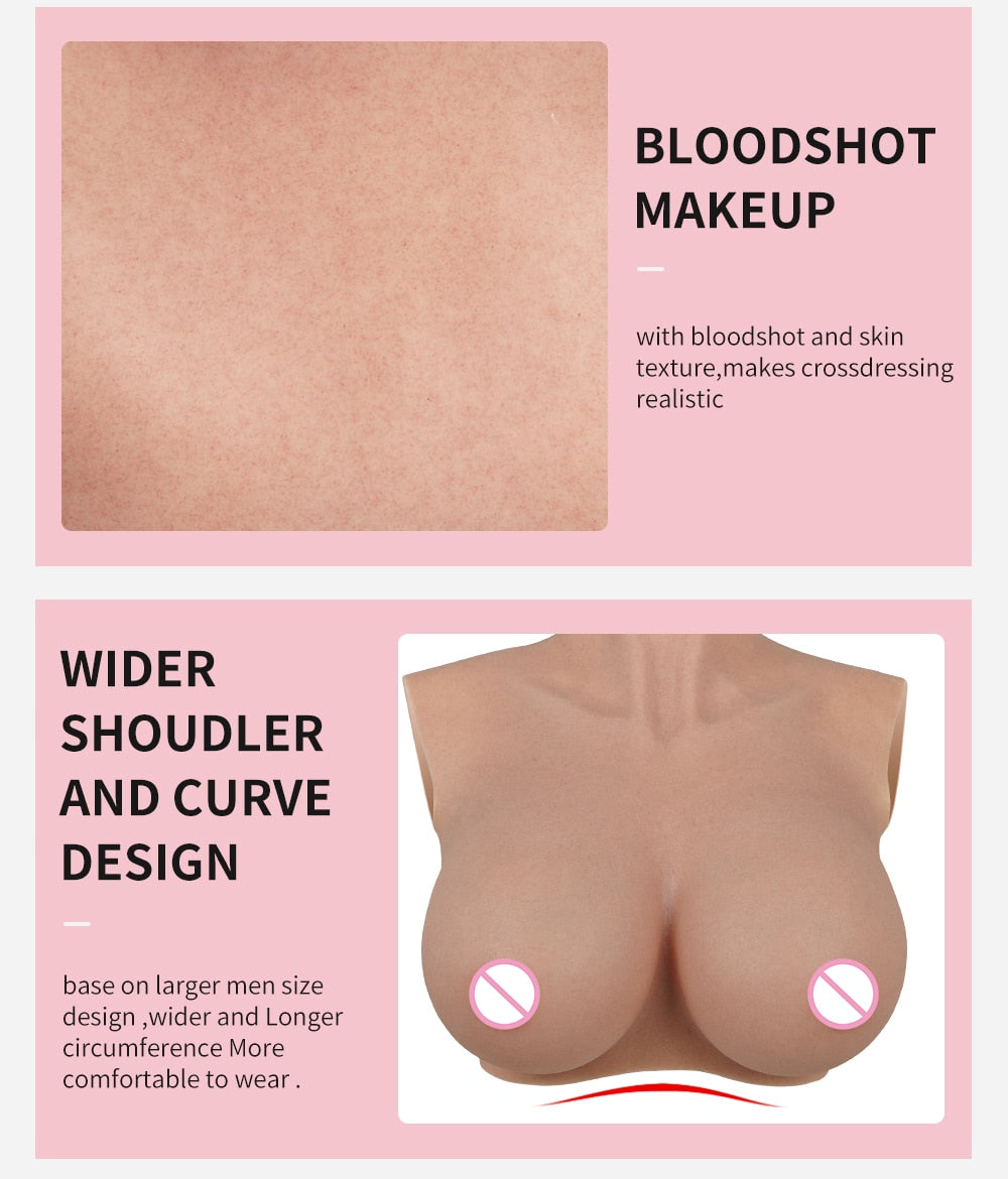 Drag Queen Breastplate For LGBT Sissy Dresses Crossdresser H Cup Silicone Breast Forms Fake Chest Shemale Boobs Male To Female