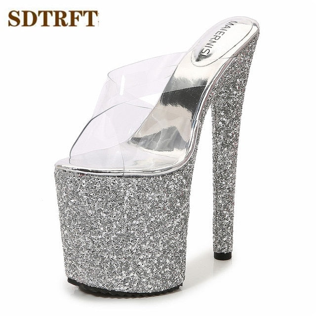 Bling Sequins Platform: Summer Ladies Nightclub Shoes with Sexy 20cm Thin High Heels - Non-slip Gladiator Slipper