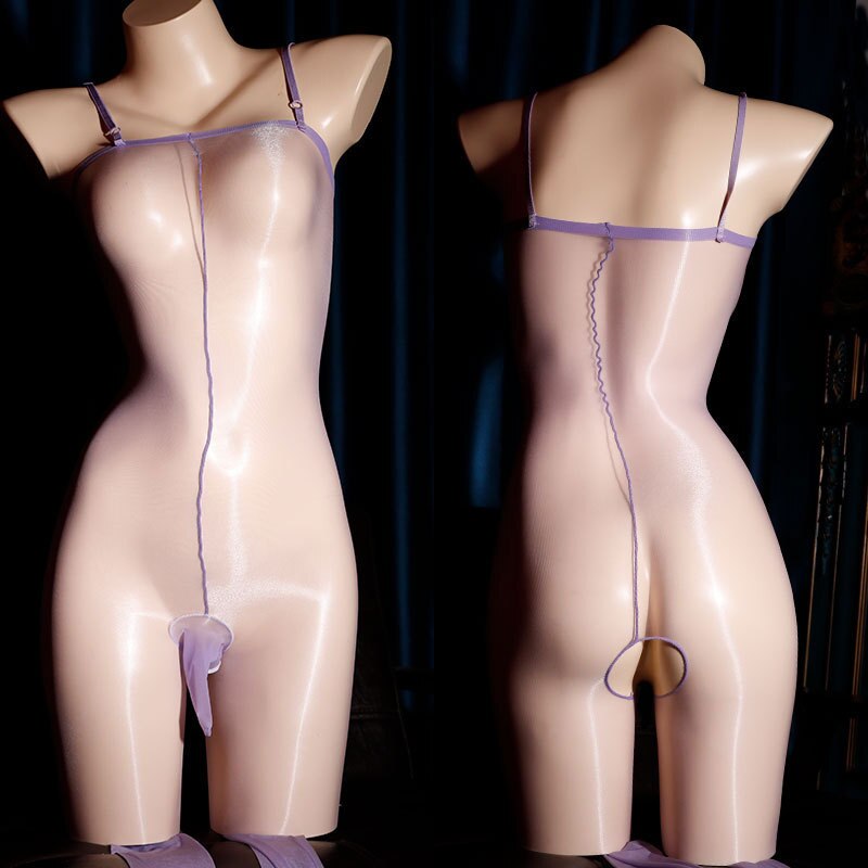 Sensual Men's Lingerie - Glossy Crotchless Bodystocking with Sheer Ultrathin Material and Open Crotch Strap Design.