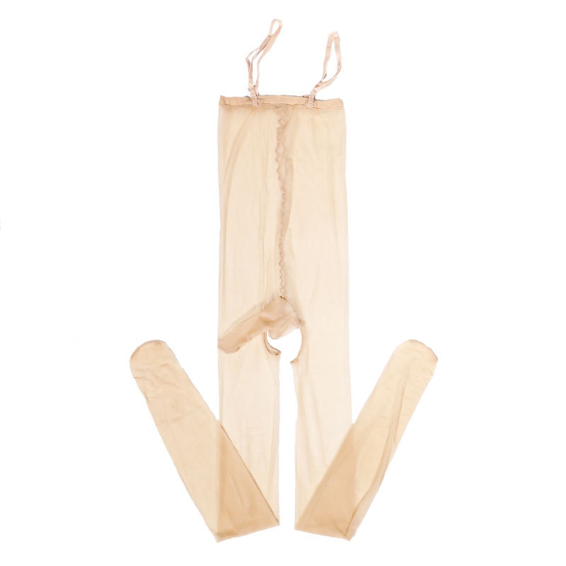 Sensual Men's Lingerie - Glossy Crotchless Bodystocking with Sheer Ultrathin Material and Open Crotch Strap Design.