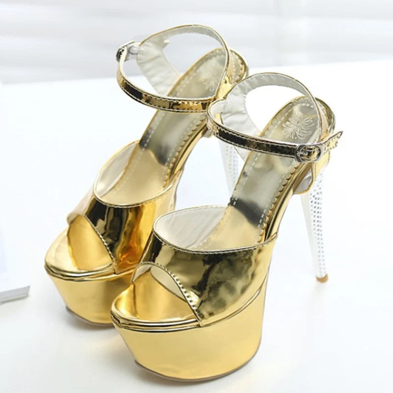 Luxury Gold and Silver: Crossdresser's Summer Gladiator Sandals with 16cm Extreme High Heels - Perfect for Party and Dance in Big Sizes