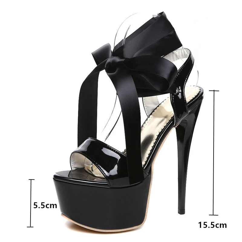 Sultry Summer Sandals: 16cm Extreme High Heels for Crossdressers - Black, Red, and White - Ideal for Party, Fetish, and Stripping