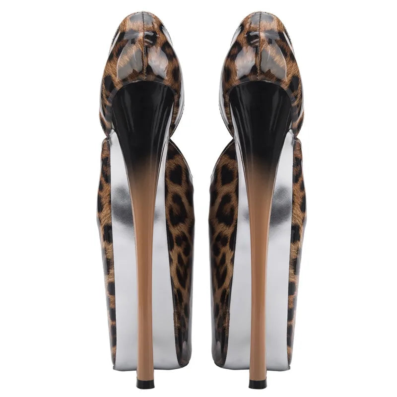 Glamorous Strippers: Crossdresser's Ultra High Heels with Leopard Straps - Sexy Shoes in Large Size 47 for Party Glam
