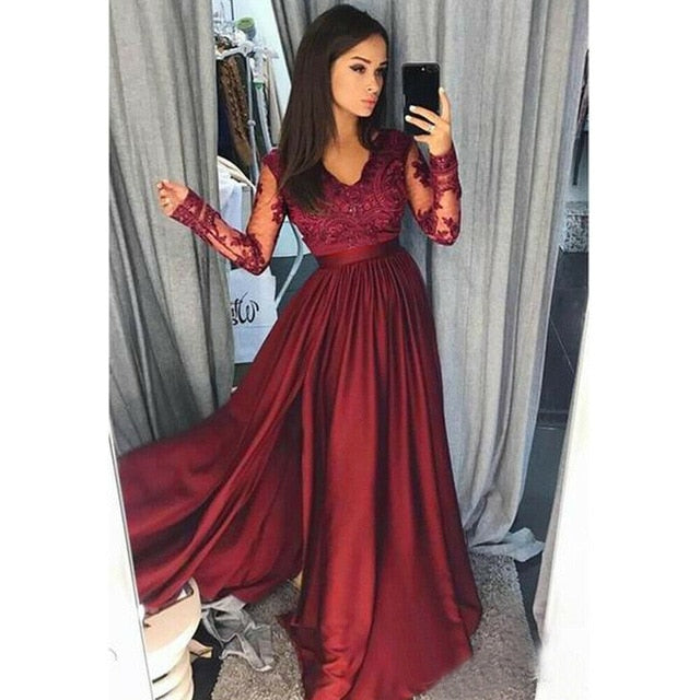 Elegant Lace V-neck Long Dress