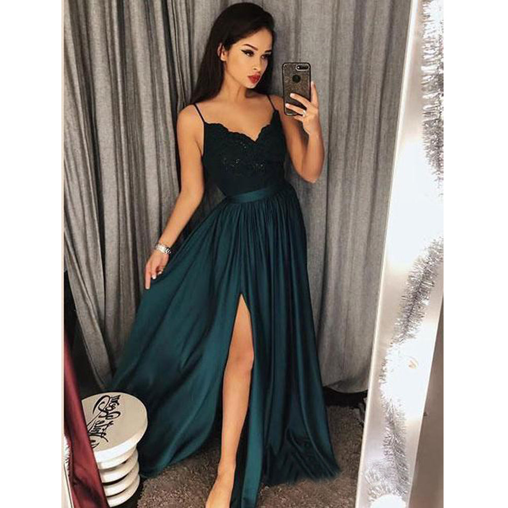 Elegant Lace V-neck Long Dress