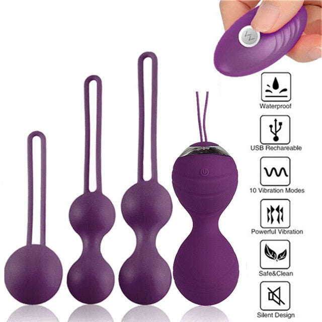 Intimate Bliss: 5pcs Vaginal Tightening Kegel Balls Set - 10 Speed Vibrating Eggs - Silicone Ben Wa Balls - G-Spot Vibrator - Erotic Sex Toy for Sensual Pleasure