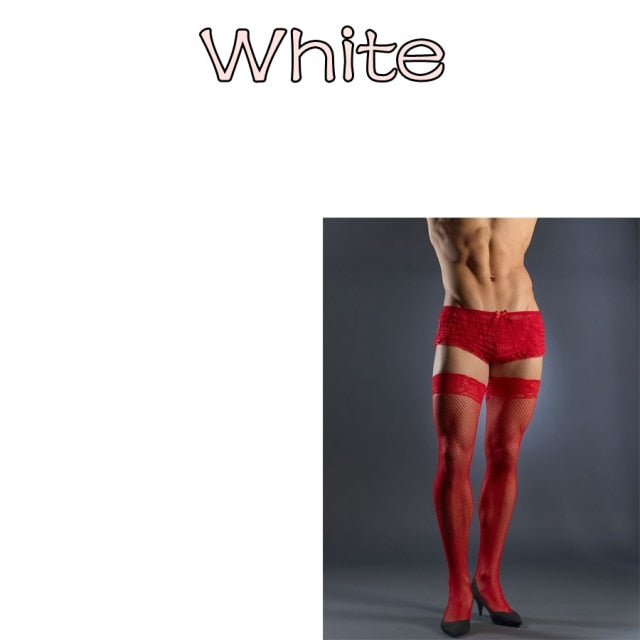 Sheer Thigh-High Stockings and Boxer Underwear Set