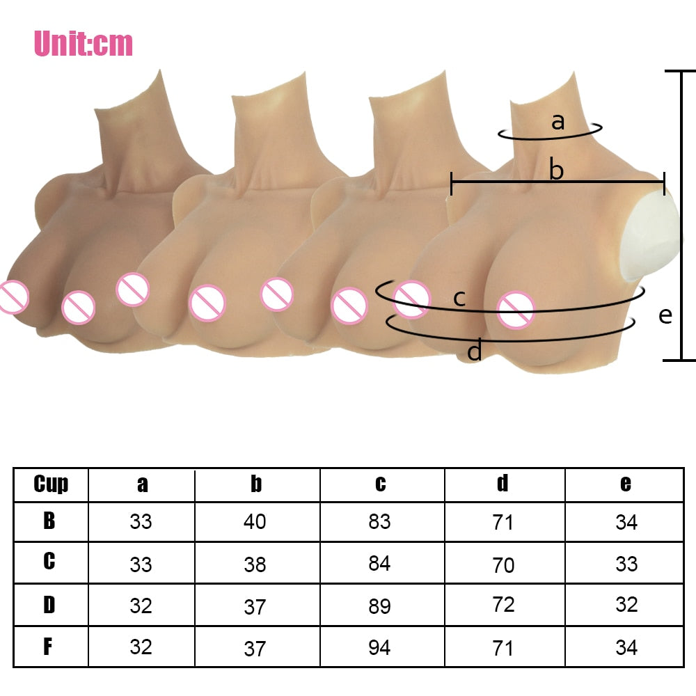 Silicone Gel Filled Fake Boobs for Crossdressers - Wider Shoulder, B/C/D/F Cup Options
