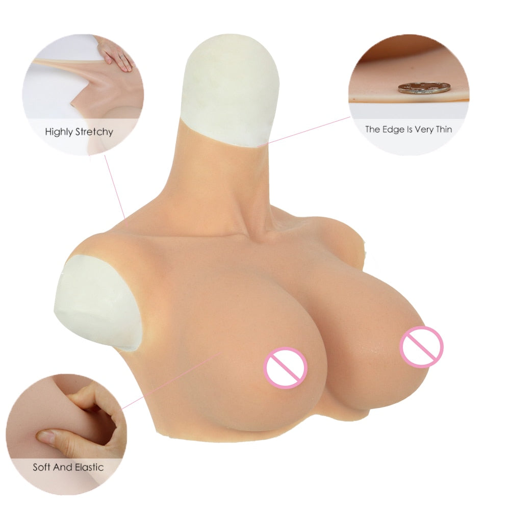 Silicone Gel Filled Fake Boobs for Crossdressers - Wider Shoulder, B/C/D/F Cup Options