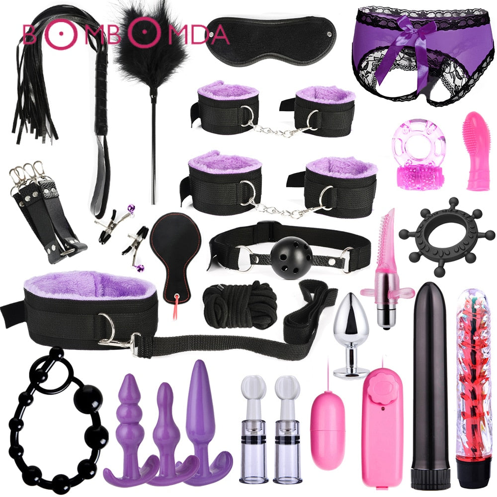 Bound for Pleasure: BDSM Bondage Set - Handcuffs, Nipple Clamps, Whip, My Crossdresser Shop Bound for Pleasure: BDSM Bondage Set - Handcuffs, Nipple Clamps, Whip, My Crossdresser Shop