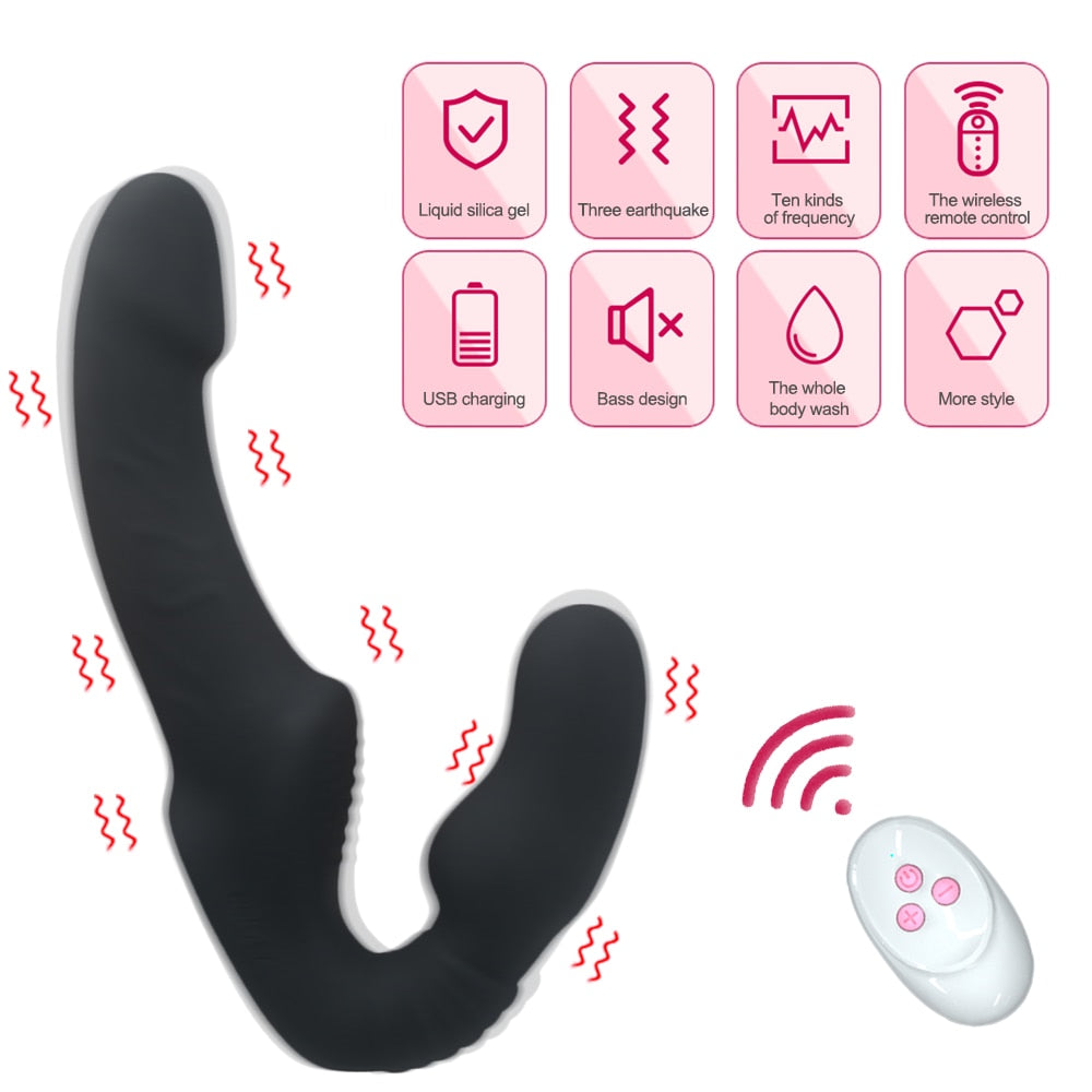 Dual Pleasure Delight: 10-Speed Strapless Strapon Dildo Vibrator - Anal and Prostate Massager in One
