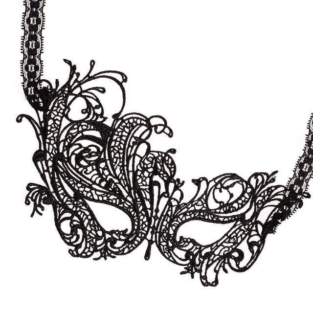 Seductive Intrigue: Hollow Black Lace Mask for a Mysterious Look