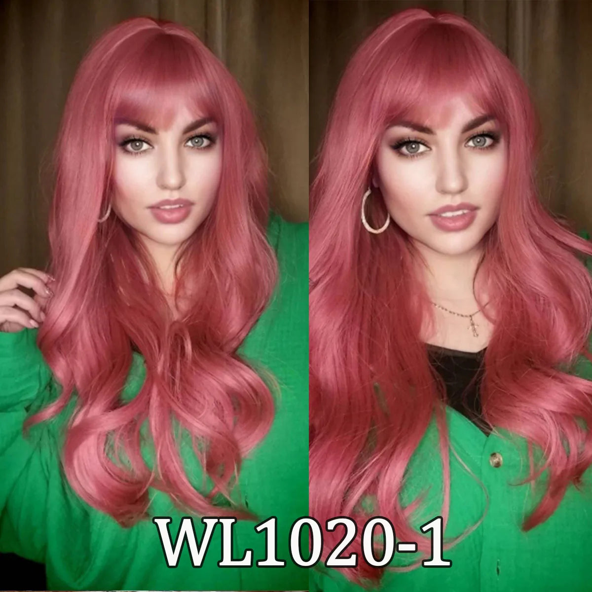 Long Copper Orange Wavy Wig with Bangs for Crossdressers