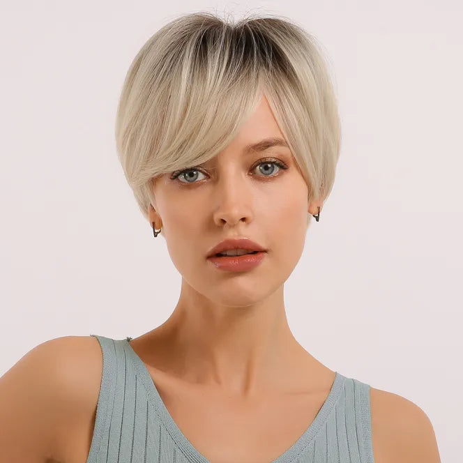 Short Ash Blonde Pixie Wig with Bangs for Crossdressers