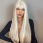 Synthetic Long White Wig with Bangs - Crossdresser's Cosplay Straight Wig with Brown Highlight for a Natural Look