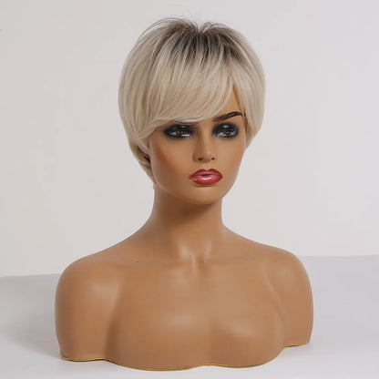 Ombre Ash Blonde Pixie Wig with Bangs - Crossdresser Cosplay Platinum Hair