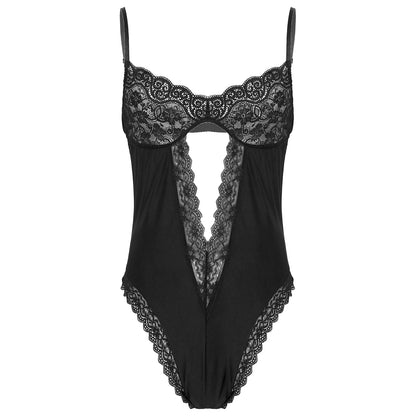 Floral Lace Sissy Bodysuit: Transparent Erotic Nightwear for Crossdressers