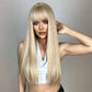 londe Golden Synthetic Wig - Crossdresser's Long Straight Wig with Bangs for Daily and Cosplay Glam, Heat Resistant Natural Hair Look