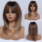 Medium Length Straight Brown Blonde Synthetic Wig - Crossdresser's Short Layered Hair with Side Bangs for Daily Heat Resistant Elegance