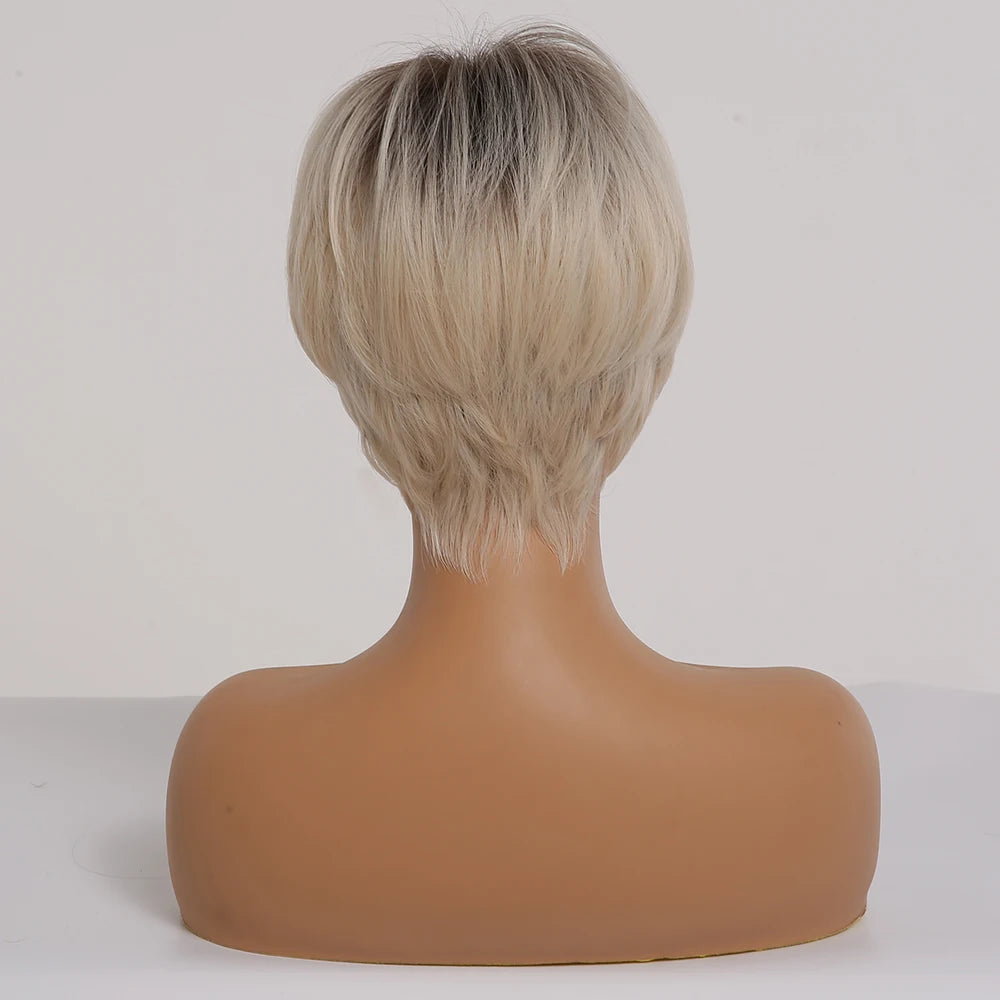 Short Ash Blonde Pixie Wig with Bangs for Crossdressers