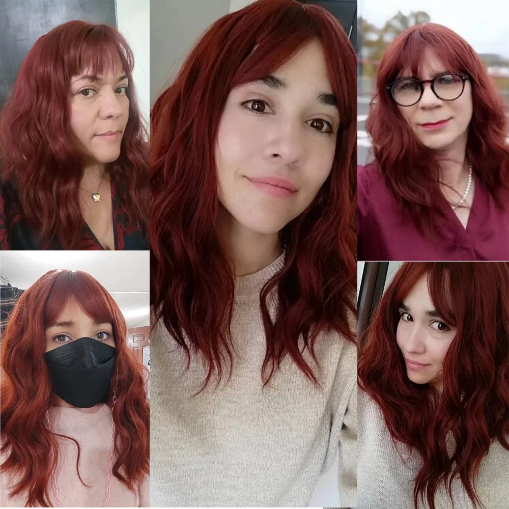 Short Black Wavy Bob Wig with Bangs for Crossdressers