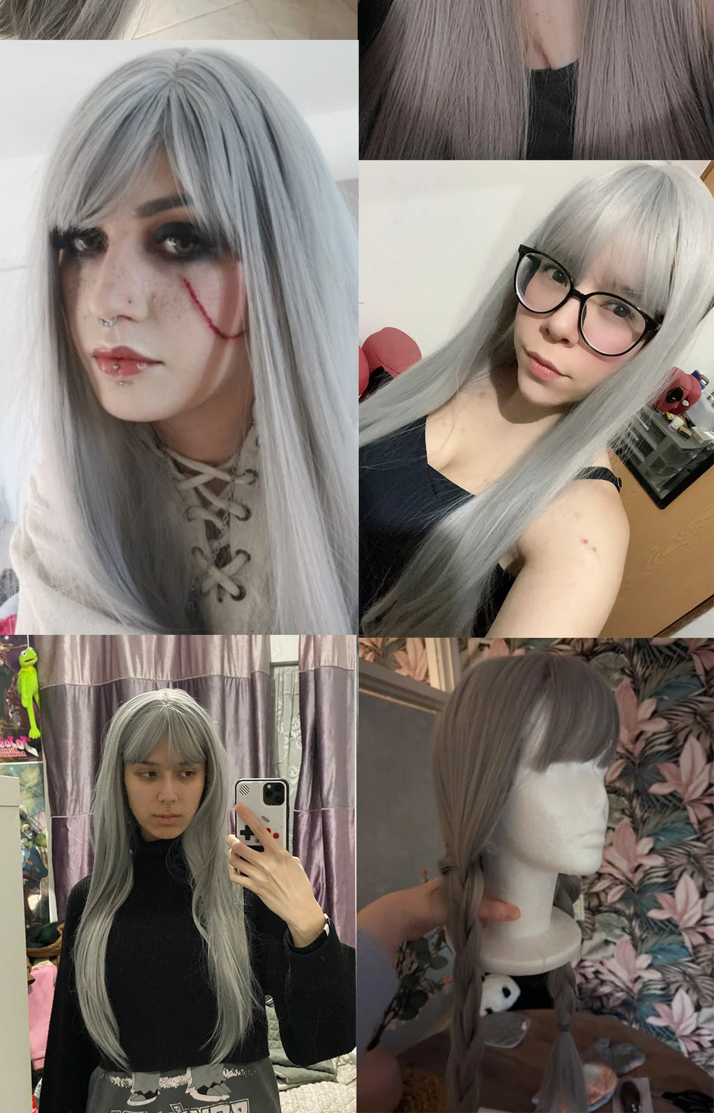 Long Orange Straight Wig with Bangs for Crossdressers