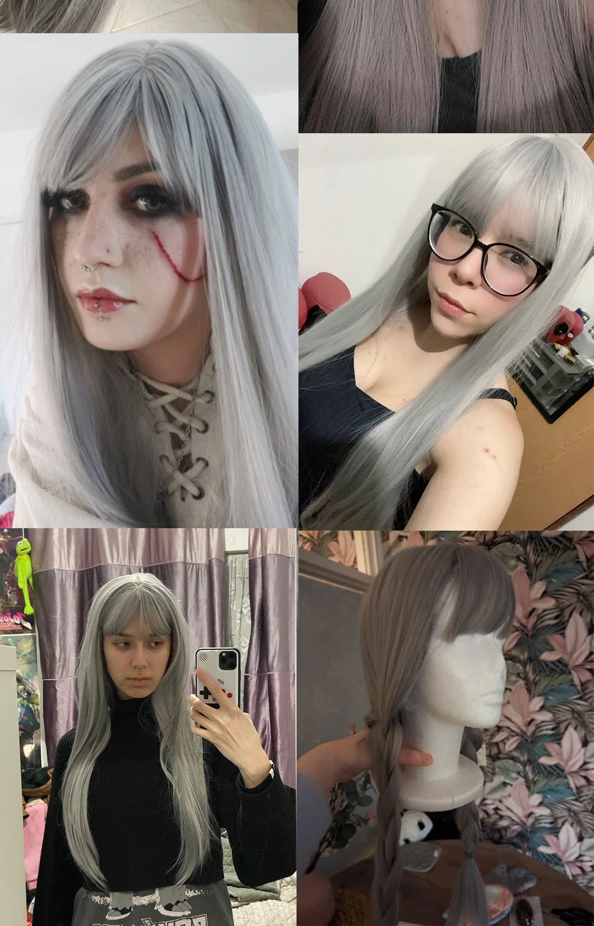 Long Orange Straight Wig with Bangs for Crossdressers