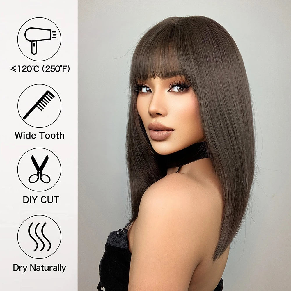 Short Dark Brown Bob Wig with Bangs for Crossdressers