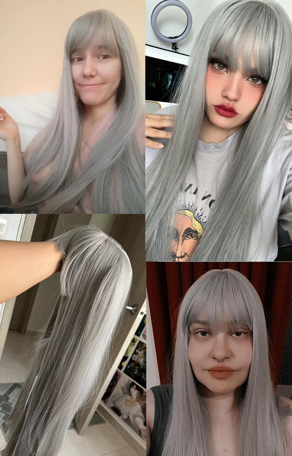 Long Orange Straight Wig with Bangs for Crossdressers