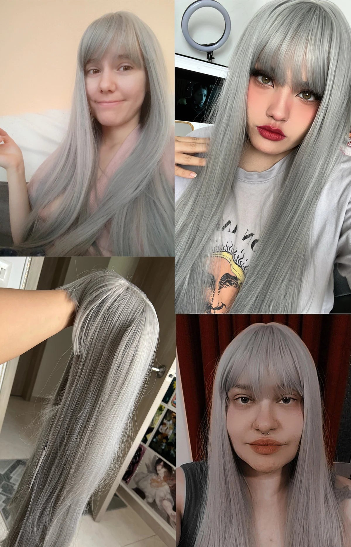 Long Orange Straight Wig with Bangs for Crossdressers