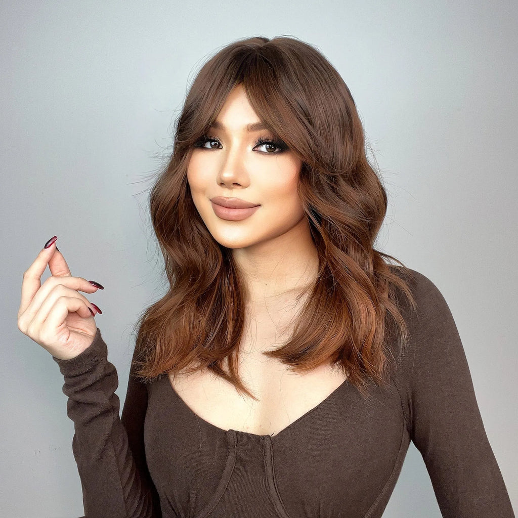 Short Black Wavy Bob Wig with Bangs for Crossdressers