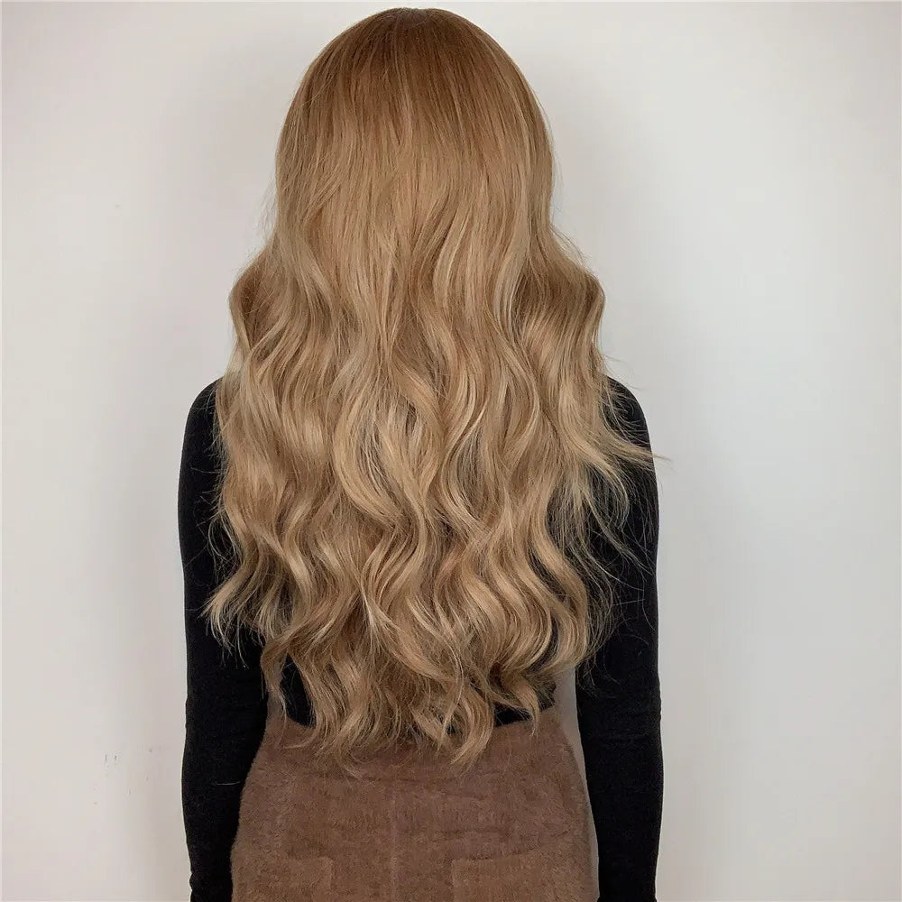 Long Light Brown Wavy Wig with Bangs for Crossdressers