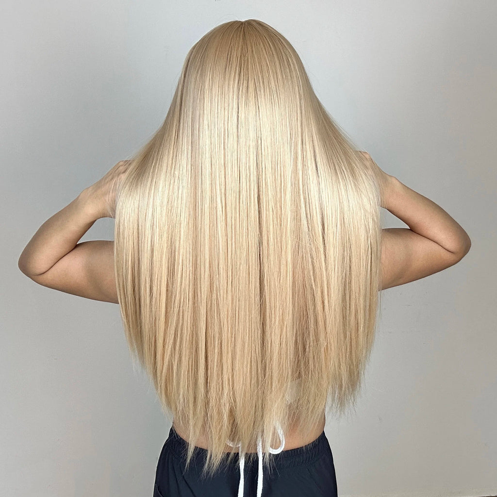 Long Golden Blonde Straight Wig with Bangs for Crossdressers