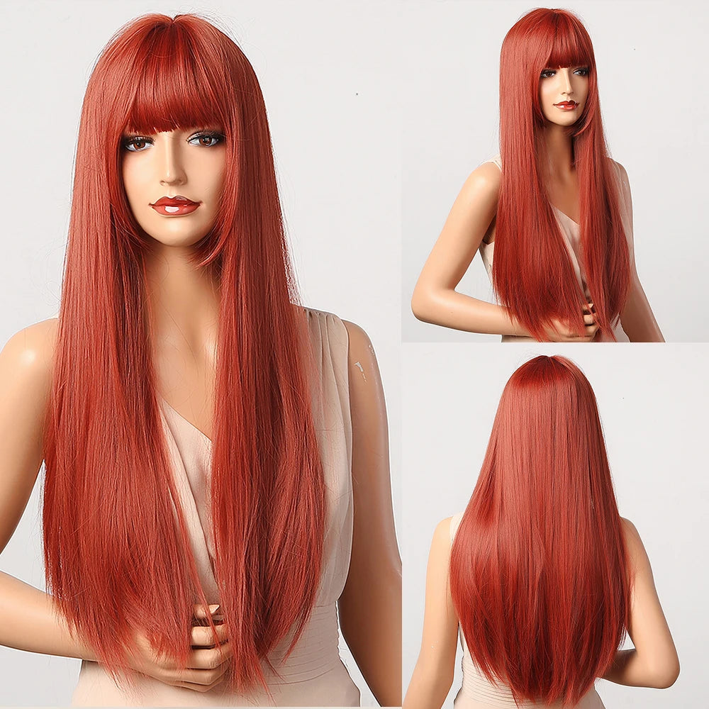 Long White Straight Wig with Bangs for Crossdressers