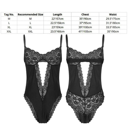 Floral Lace Sissy Bodysuit: Transparent Erotic Nightwear for Crossdressers