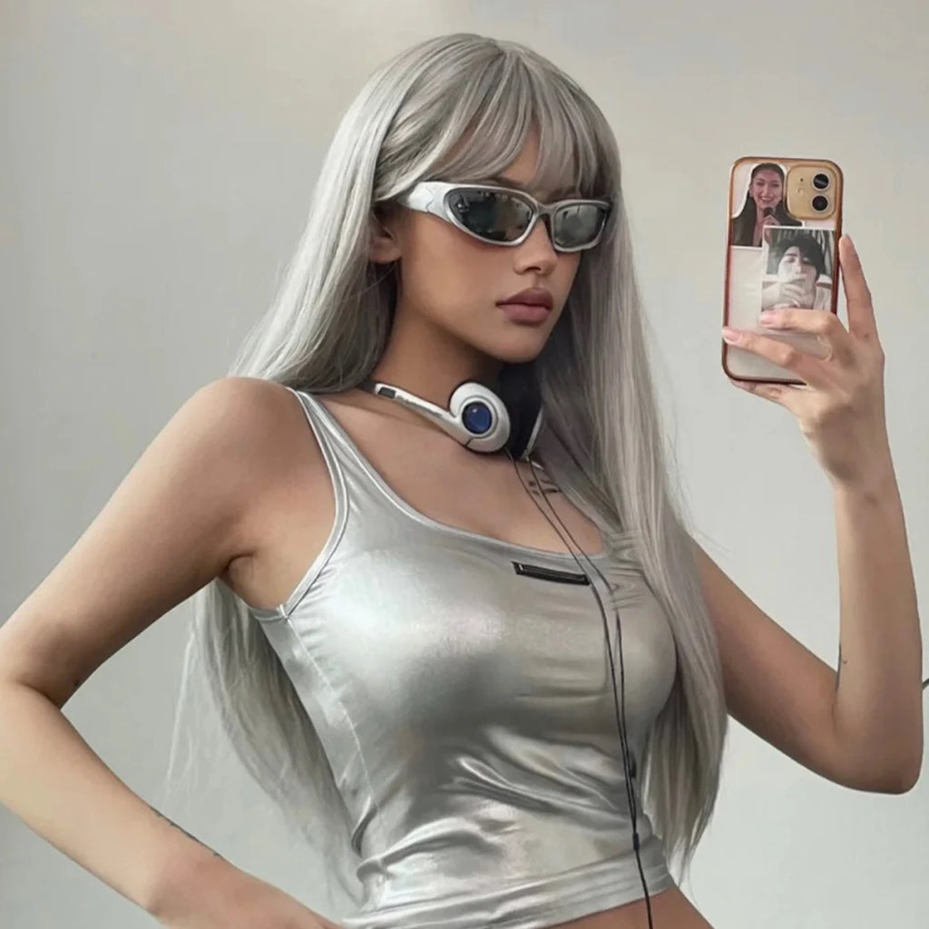 Long Orange Straight Wig with Bangs for Crossdressers