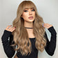 Light Brown Body Wave Synthetic Wig with Bangs - Long Natural Wavy Style for Crossdressers' Daily and Party Use - High-Quality Elegance