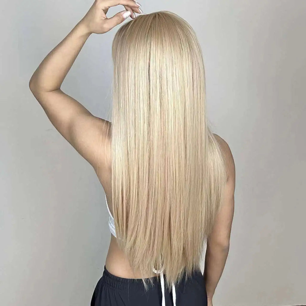 Long Golden Blonde Straight Wig with Bangs for Crossdressers