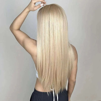 Blonde Golden Synthetic Wig - Crossdresser's Long Straight Wig with Bangs for Daily and Cosplay Glam, Heat Resistant Natural Hair Look