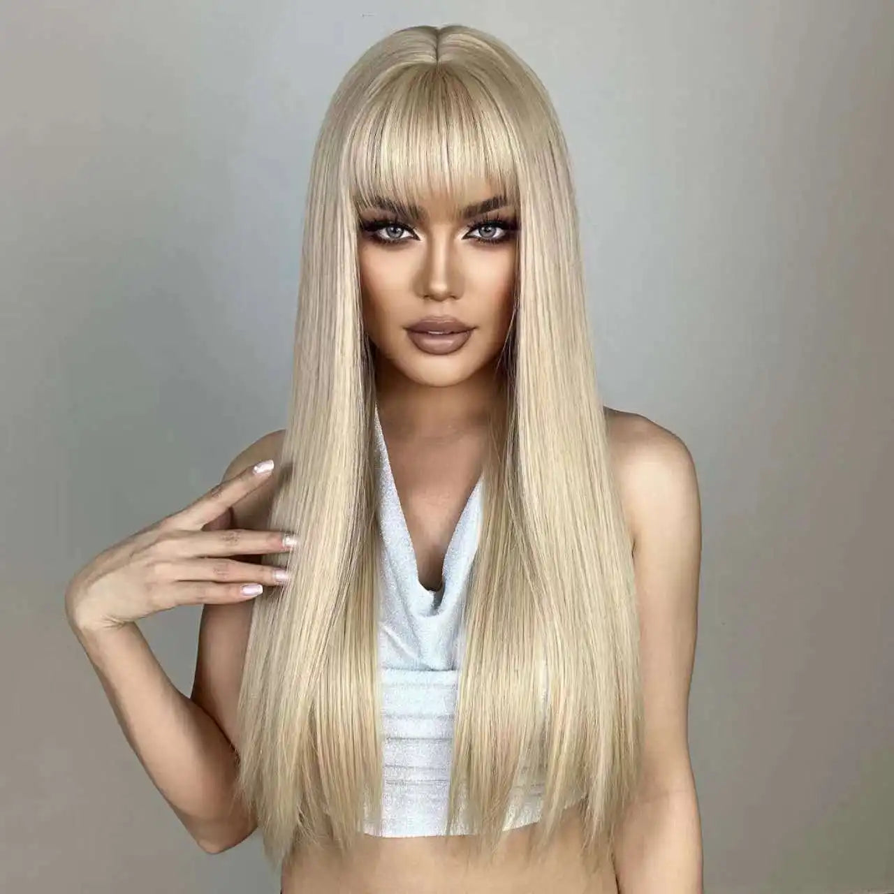 Long Golden Blonde Straight Wig with Bangs for Crossdressers