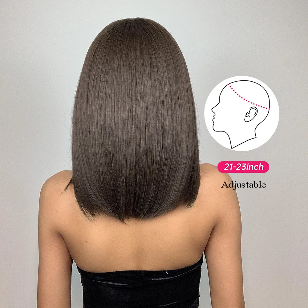 Short Dark Brown Bob Wig with Bangs for Crossdressers