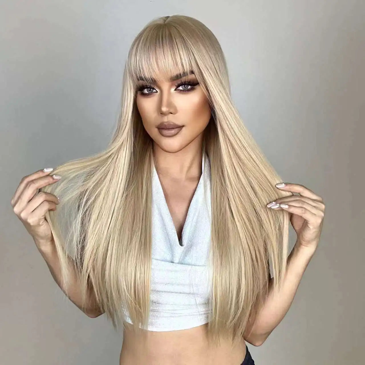 londe Golden Synthetic Wig - Crossdresser's Long Straight Wig with Bangs for Daily and Cosplay Glam, Heat Resistant Natural Hair Look