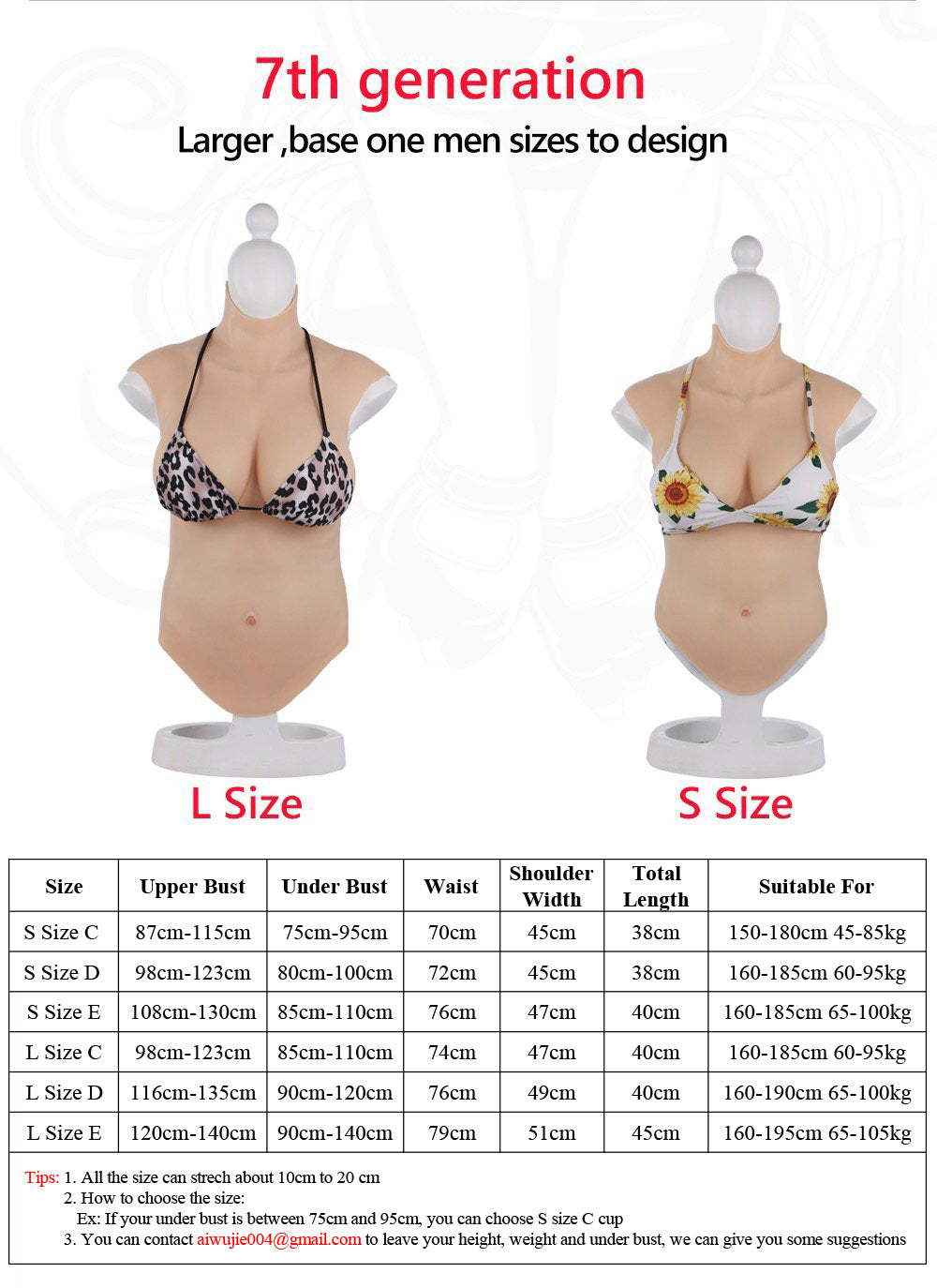 7th Generation No-oil Silicone Half body Breastplate Huge Fake Boobs F – My  Crossdresser Shop